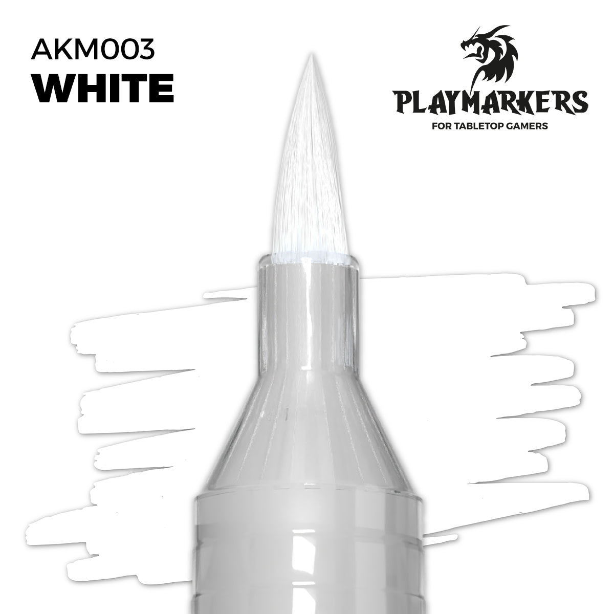 White AKM003 AK Interactive Playmarker końcówka pędzelkowa z próbką koloru - kryjący biały marker akrylowy do malowania figurek tabletop - AK Interactive
