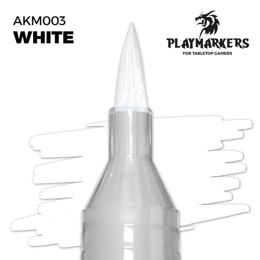 White AKM003 AK Interactive Playmarker końcówka pędzelkowa z próbką koloru - kryjący biały marker akrylowy do malowania figurek tabletop - AK Interactive

