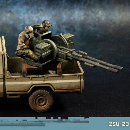 ZSU-23 Technical Spectre Miniatures – podwójne działko 23mm z obsługą na skrzyni pickupa, widok z boku
