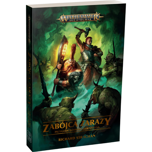 Zabójca Zarazy – okładka 3D powieści Warhammer Age of Sigmar, Richard Strachan, Przygody Gotreka Gurnissona, miękka oprawa
