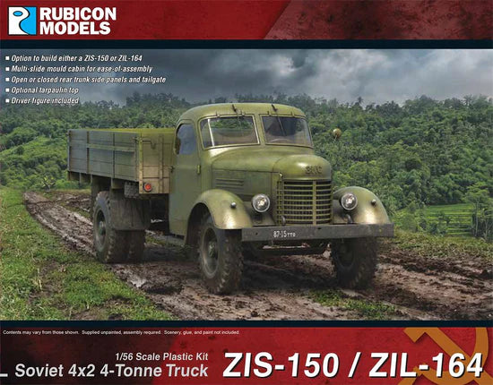 ZIS-150 ZIL-164 – okładka pudełka Rubicon Models 1:56, model oliwkowy 87-15-178 na błotnistej drodze, 280132