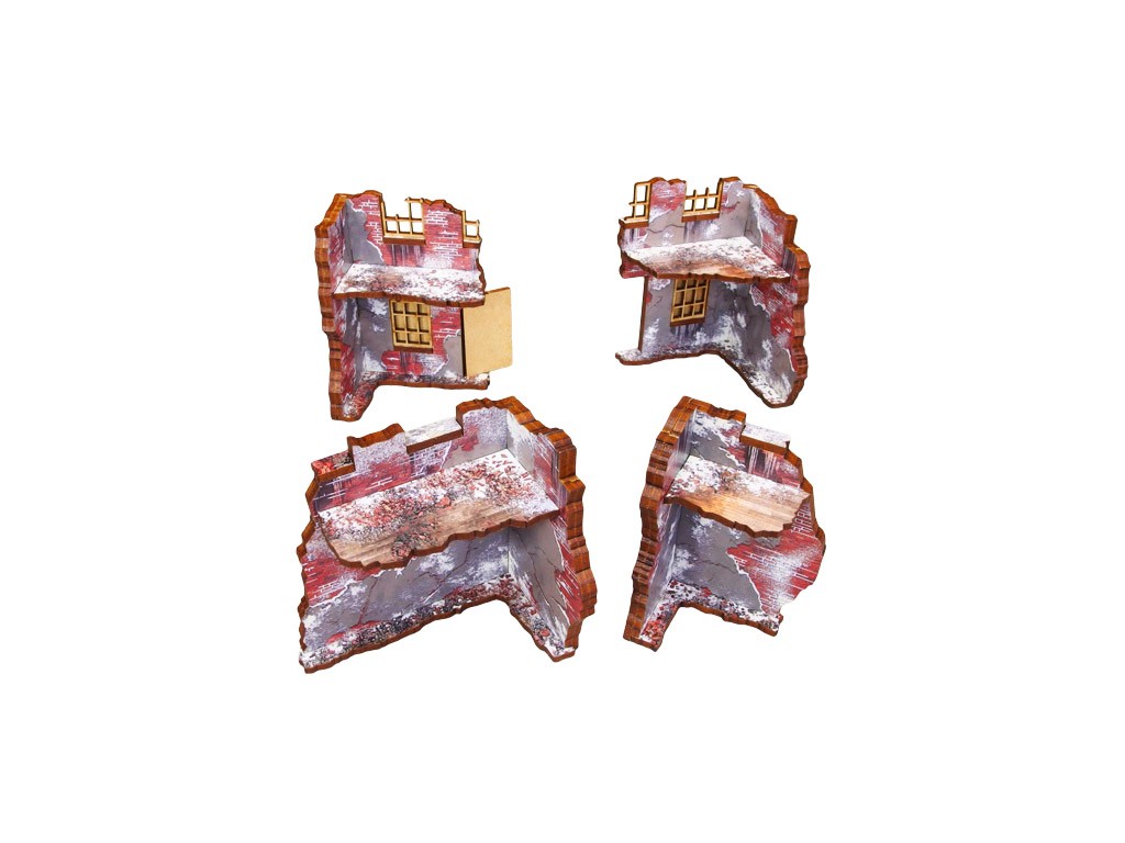 Normandy Winter Ruin 3 – 4 osobne sekcje ruin rozłożone, każda z unikalnym kształtem pękniętych ścian i okien, 28mm Bolt Action
