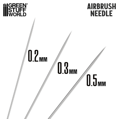 Green Stuff World Airbrush Needle – porównanie rozmiarów igieł 0.2mm, 0.3mm i 0.5mm
