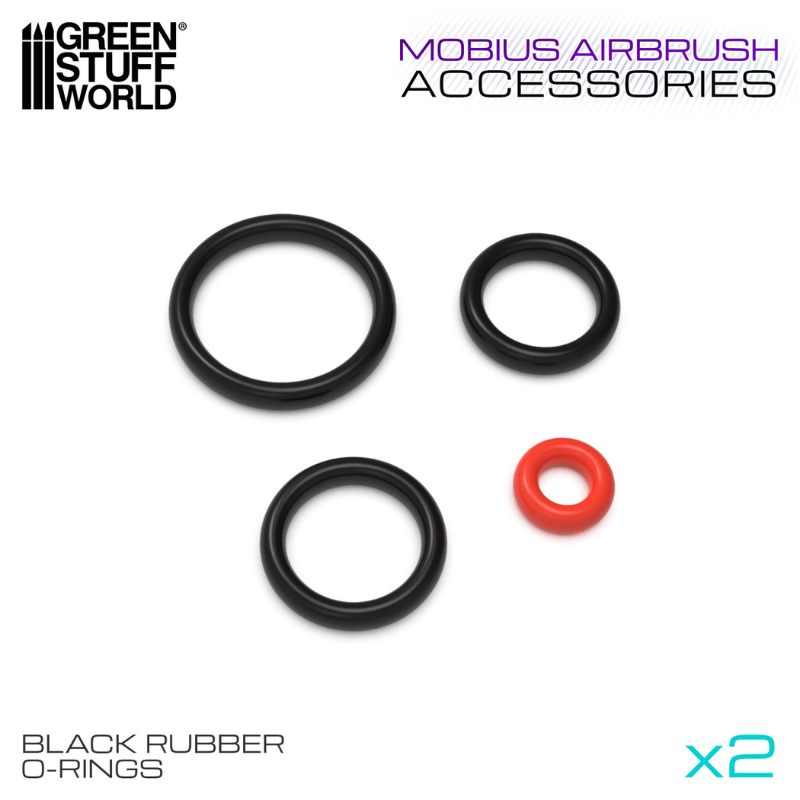 Green Stuff World Mobius Airbrush Black O-Rings – komplet 4 uszczelek: 3 czarne gumowe i 1 czerwona do aerografu Mobius
