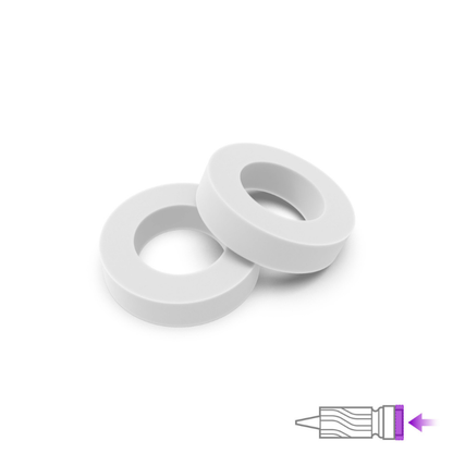 Green Stuff World O-Rings for Nozzle White Teflon – zbliżenie na uszczelki PTFE z oznaczeniem miejsca montażu przy dyszy aerografu
