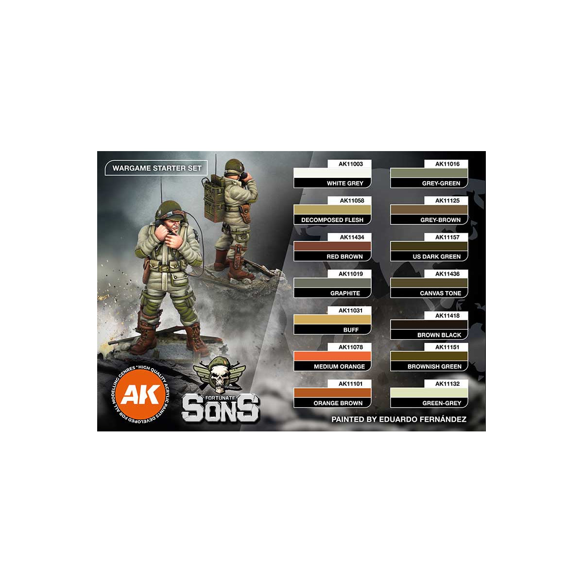 US Airborne Division D-Day AK11778 Wargame Starter Set Fortunate Sons - 14 kolorów 3G Acrylics + ekskluzywna figurka 101st Radio Operator - AK Interactive
