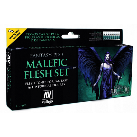 Vallejo Fantasy-Pro Malefic Flesh Set 74102 – zestaw 8 farb akrylowych do malowania mrocznej karnacji figurek fantasy i historycznych
