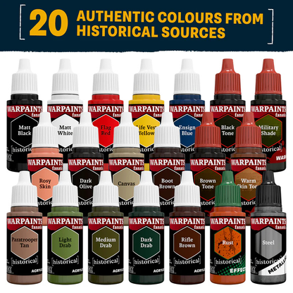Paleta kolorów WWII American Paint Set WP8082P – Matt Black, Flag Red, Life Vest Yellow, Dark Olive, Paratrooper Tan, Rust, Steel i więcej | The Army Painter
