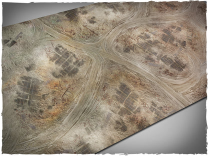Ash Wasteland – Mata do gry 4x4 stopy Mousepad Deep-Cut Studio – popieliste pustkowia śladami opon do gier figurkowych
