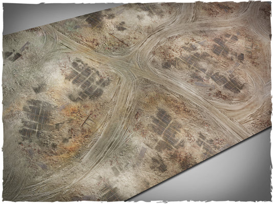 Ash Wasteland – Mata do gry 4x4 stopy Mousepad Deep-Cut Studio – popieliste pustkowia śladami opon do gier figurkowych
