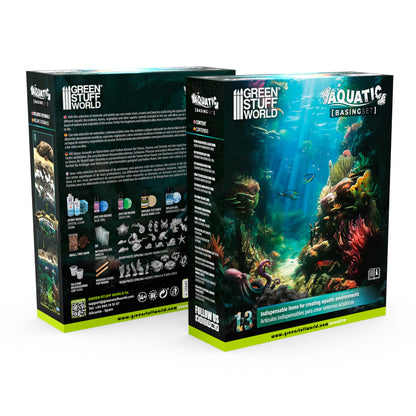 Green Stuff World Basing Set Aquatic 11641 pudełko przód i tył - zestaw 13 elementów do tworzenia wodnych dioram i scenerii modelarskich - Green Stuff World
