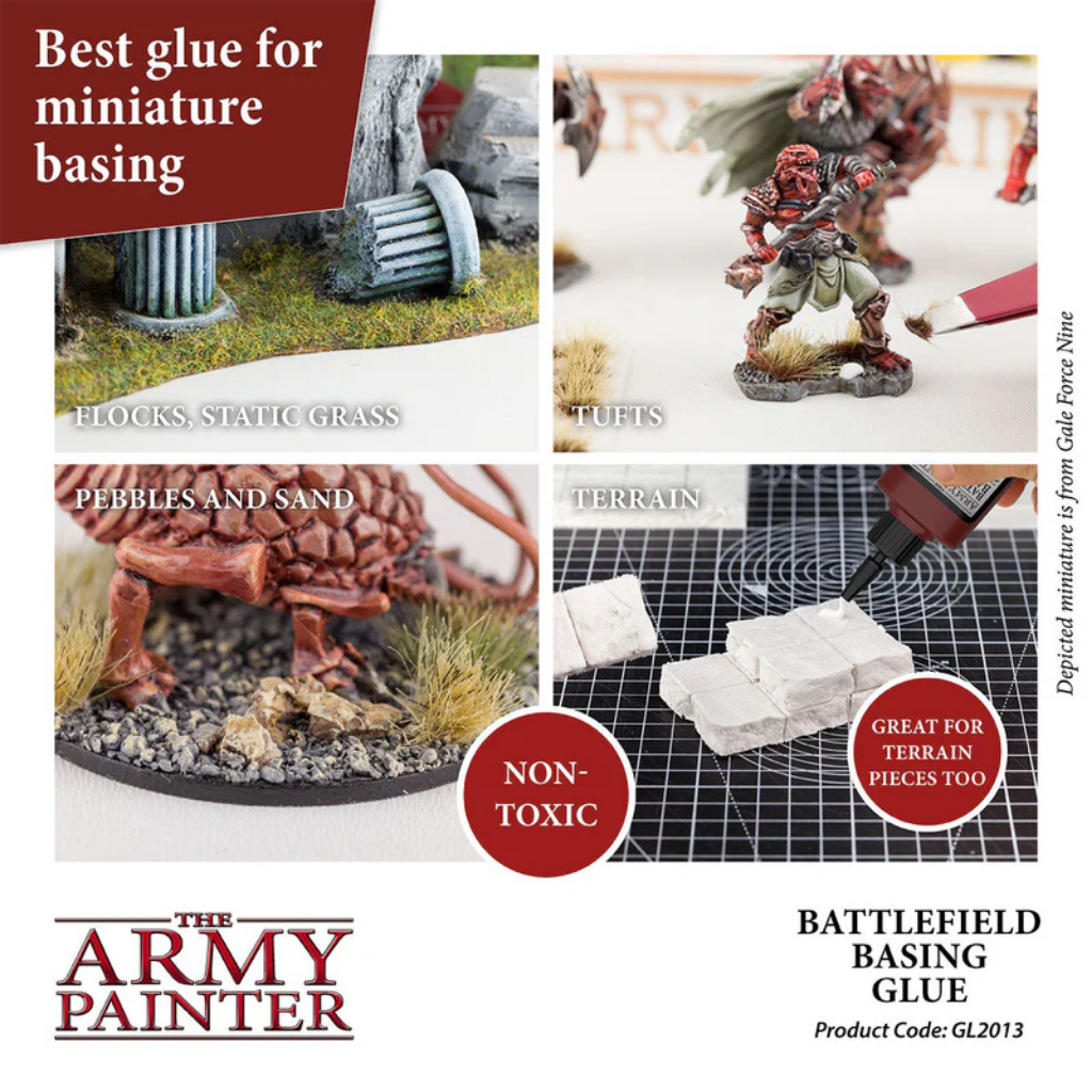 The Army Painter Battlefield Basing Glue GL2013P – najlepszy klej do podstawek figurek: floki, trawa statyczna, tufty, piasek i kamienie, teren
