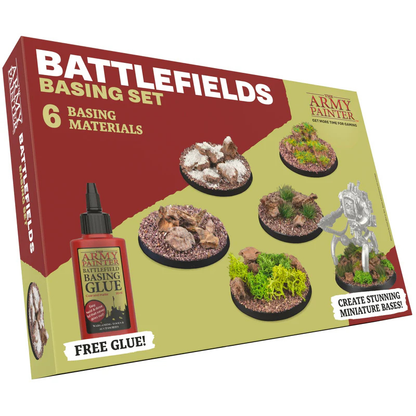 Battlefields Basing Set BF4301P The Army Painter – pudełko zestawu z 6 materiałami do podstawek i klejem Battlefield Basing Glue 50ml gratis
