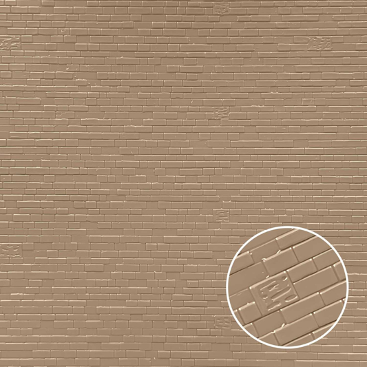 Zbliżenie na teksturę ceglanego muru Plasticard Brick Walls 3mm – realistyczny wzór cegieł w kolorze brązowym | Green Stuff World
