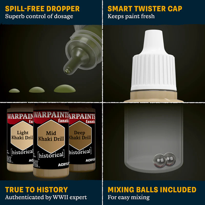 Warpaints Fanatic WP8113 – spill-free dropper, Smart Twister Cap, kulki mieszające, autentyczne kolory WWII
