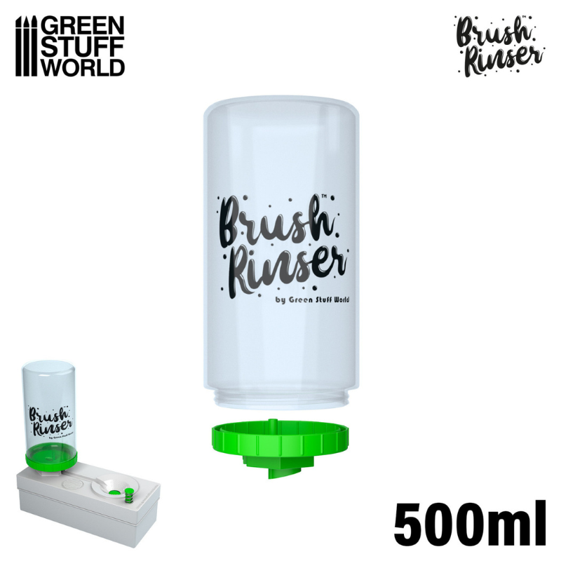 Brush Rinser Bottle 500ml Green - butla i nakrętka adapter z płuczką GSW w tle | Green Stuff World

