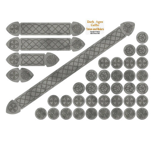 Dark Ages Celtic Token & Ruler Set SAG009 – 35 żetonów i 5 miarek MDF Full Colour do gry Saga Sarissa Precision
