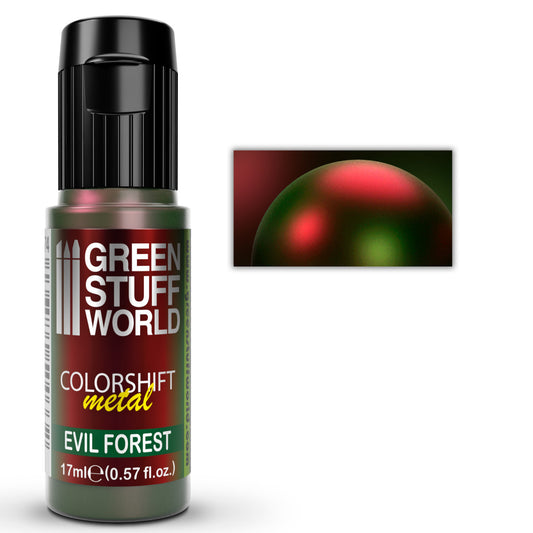 Green Stuff World Colorshift Metal Evil Forest 1674 17ml - butelka farby kameleon z próbką efektu zielono-czerwonego metalicznego - Green Stuff World
