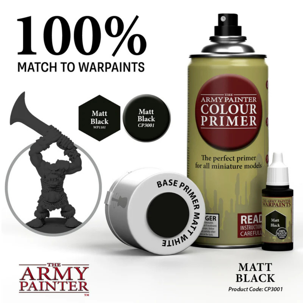 The Army Painter Colour Primer Matt Black CP3001S – 100% match z farbą Warpaint Matt Black WP1101, porównanie kolorów