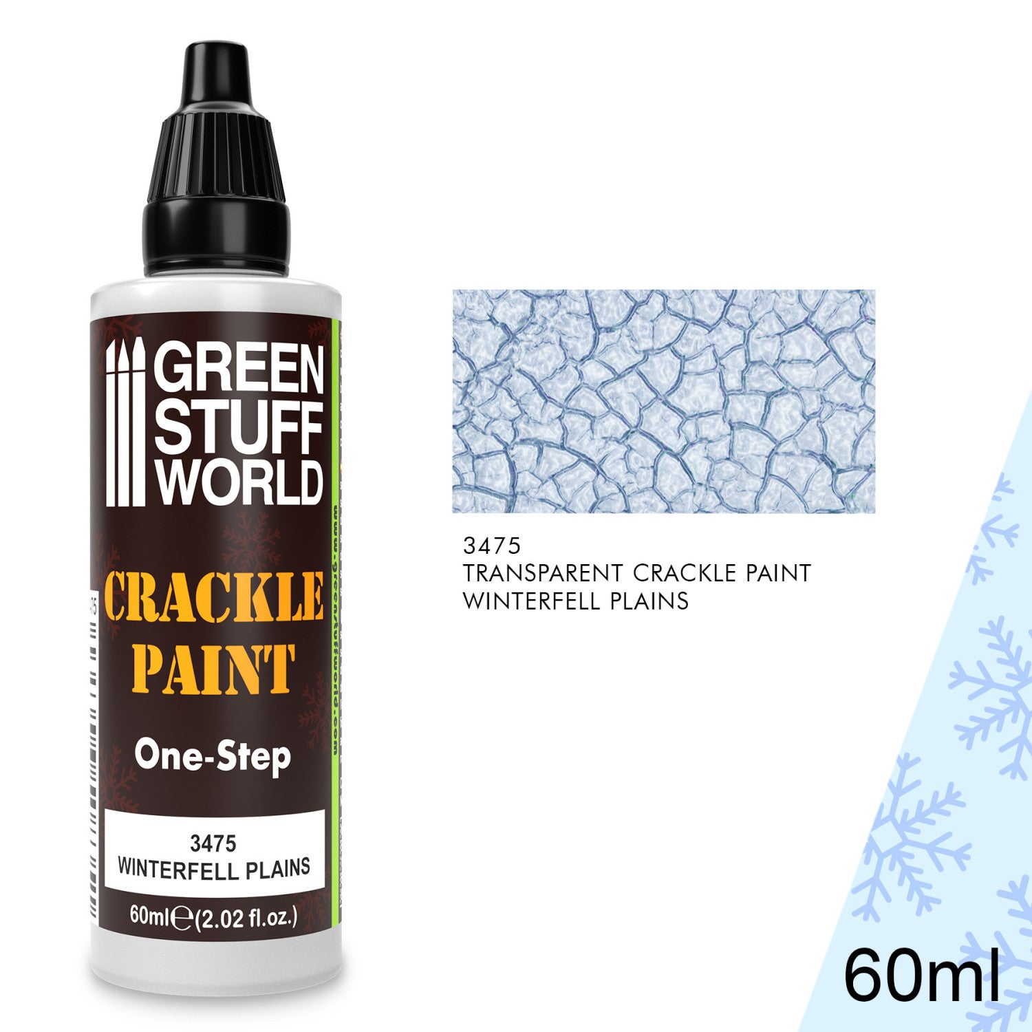 Crackle Paint Winterfell Plains 3475 60ml Green Stuff World - butelka 60ml z efektem spękanego lodu, widok z boku
