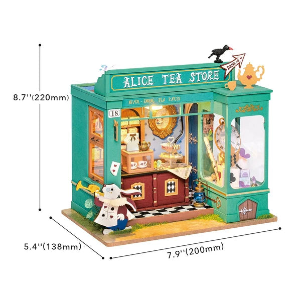 Herbaciarnia Alicji Alice's Tea Store Rolife DG156 – schemat wymiarów modelu: 20 x 13,8 x 22 cm