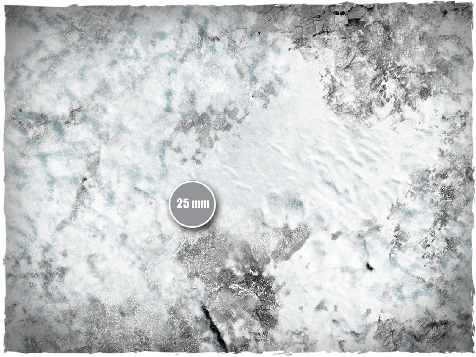 Mountains – Mata do gry Mousepad Deep-Cut Studio – zbliżenie śnieżnego terenu górskiego ze skalą 25mm
