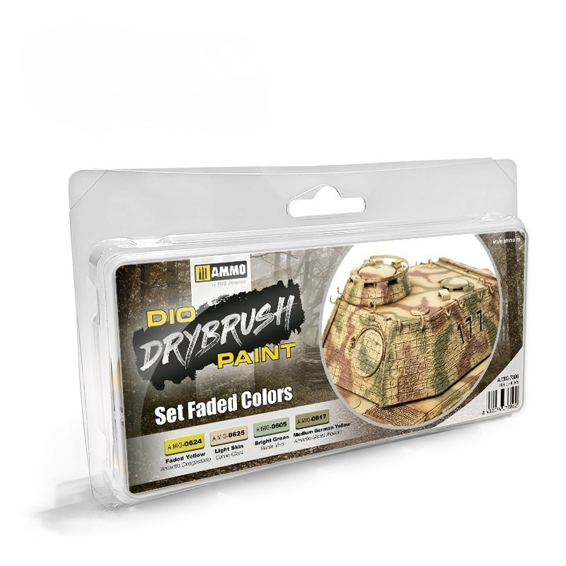 AMMO by Mig Jimenez DRYBRUSH Set Faded Colors A.MIG-7306 – opakowanie zestawu 4 farb akrylowych do techniki suchego pędzla
