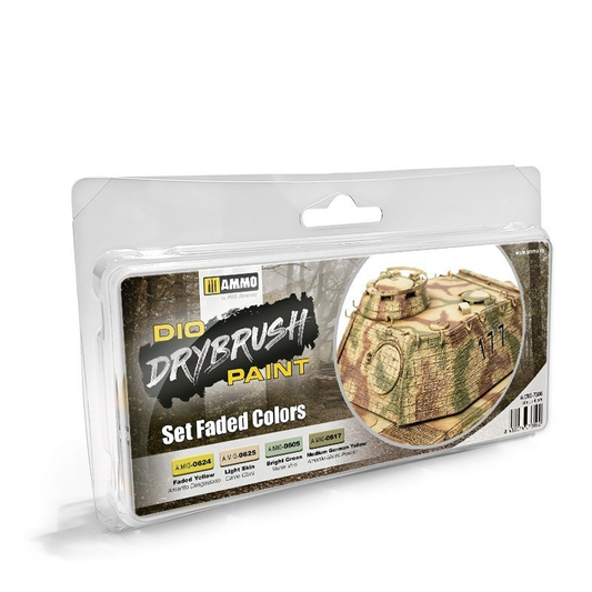 AMMO by Mig Jimenez DRYBRUSH Set Faded Colors A.MIG-7306 – opakowanie zestawu 4 farb akrylowych do techniki suchego pędzla
