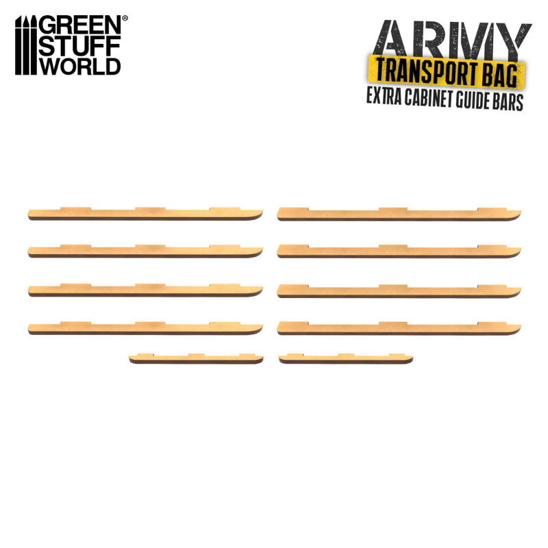 Extra Cabinet Guide Bars 12764 – zawartość zestawu: 10 elementów MDF na 2 dodatkowe poziomy (4A + 4B + 2 łączniki)
