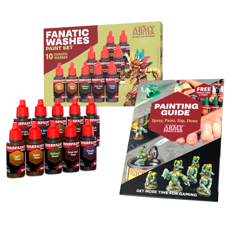 Warpaints Fanatic Washes Paint Set The Army Painter – zawartość zestawu: 10 butelek washów i przewodnik malowania Painting Guide

