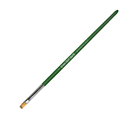 Green Stuff World Green Series Flat Synthetic Brush Size 1 - płaski pędzel syntetyczny z zieloną rączką na białym tle