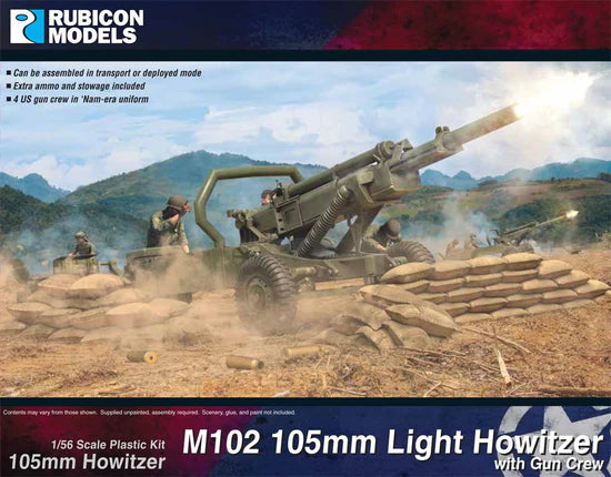 Haubica M102 105mm Light Howitzer z obsługą US Army – Rubicon Models 280126, skala 1:56, Bolt Action