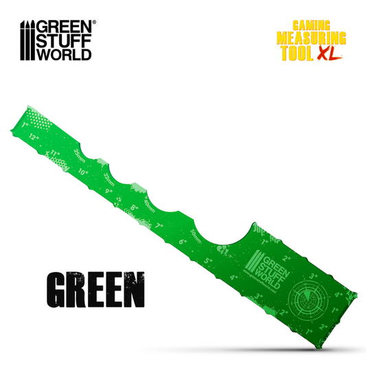Gaming Measuring Tool Green 12" Green Stuff World – akrylowa miarka do gier bitewnych, widok z opakowaniem
