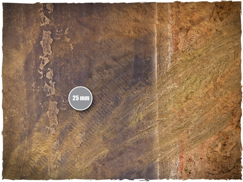 Mata do gry Gaslands Mousepad Deep-Cut Studio – zbliżenie dwustronnej tekstury pustyni ze skalą 25mm
