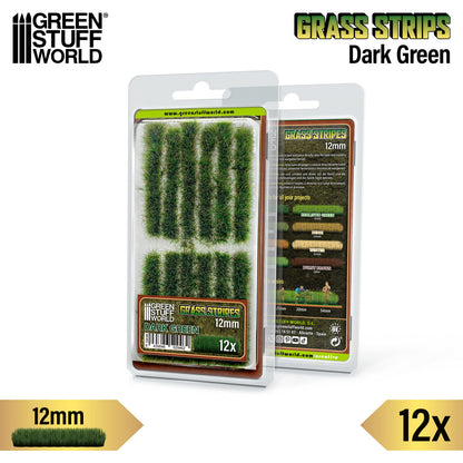 Grass Strips 12mm Dark Green GSW - opakowanie front i tył z opisem produktu i porównaniem kolorów serii Grass Strips