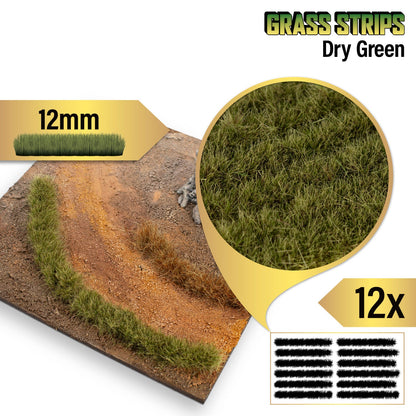 Grass Strips 12mm Dry Green GSW - paski trawy przyklejone na makiecie terenu z piaszczystą ścieżką w skali 25-54mm