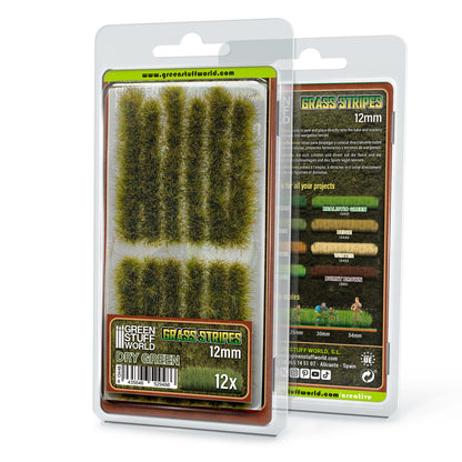 Grass Strips 12mm Dry Green GSW - opakowanie 12 samoprzylepnych pasków trawy suchej zieleni do miniatur i dioram