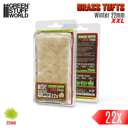Grass Tufts XXL 22mm Winter Green Stuff World - opakowanie blister z kępkami trawy zimowej, widok z przodu i tyłu z opisem
