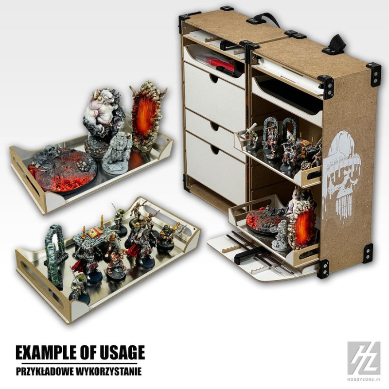 Wkład ze Stalową Płytką HOBBYZONE HZ-opi04 - przykład użycia z figurkami Warhammer i modułowym warsztatem
