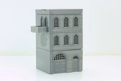 Arab Urban Building Apartments – 3 kondygnacje złożone z łukowymi oknami, widok z przodu, teren 28mm Patrick Miniatures
