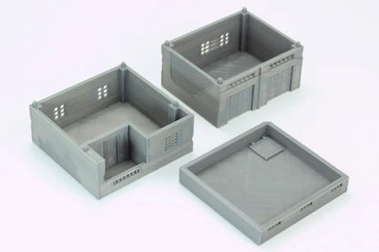 Urban Building Shop – 3 elementy rozłożone: parter, piętro i dach, widok z góry, teren 28mm Patrick Miniatures
