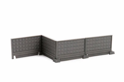Modular Concrete Fences – 4 płyty złożone w narożnik, widok z przodu, teren 28mm Patrick Miniatures
