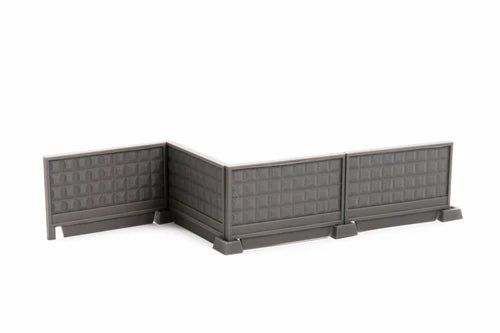 Modular Concrete Fences – 4 płyty złożone w narożnik, widok z przodu, teren 28mm Patrick Miniatures

