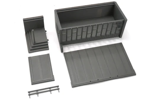 Large Store – elementy rozłożone: korpus, dach, wejście i balustrada, teren 28mm Patrick Miniatures
