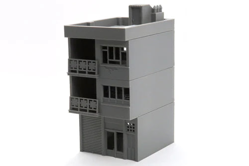 Middle East Urban Buildings MET_03 – widok z boku, 3 kondygnacje z balkonami i kratką, teren 28mm Patrick Miniatures
