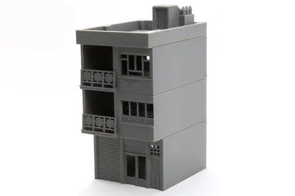 Middle East Urban Buildings MET_03 – widok z boku, 3 kondygnacje z balkonami i kratką, teren 28mm Patrick Miniatures
