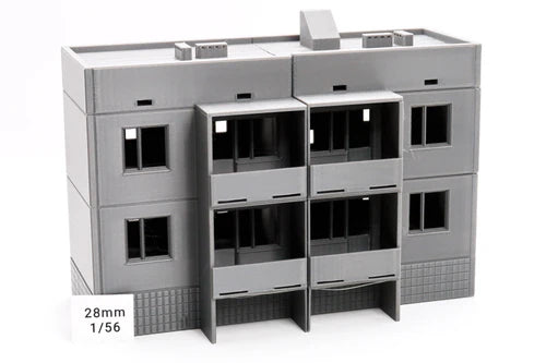 Apartments Block Type 2 – widok z boku, skala 28mm 1/56, teren Patrick Miniatures
