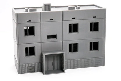 Apartments Block Type 2 – złożony blok, widok frontu z wejściem, teren 28mm Patrick Miniatures
