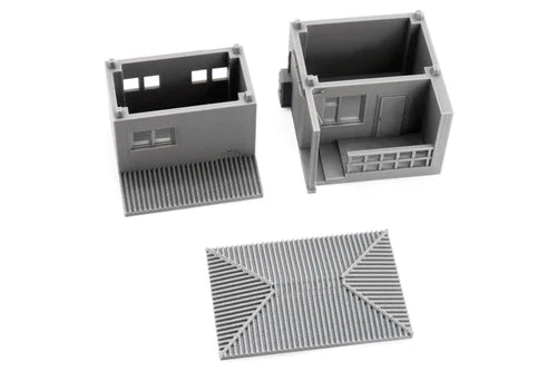 Small Guard House – 2 sekcje rozłożone z dachem, widok wnętrza obu kondygnacji, teren 28mm Patrick Miniatures
