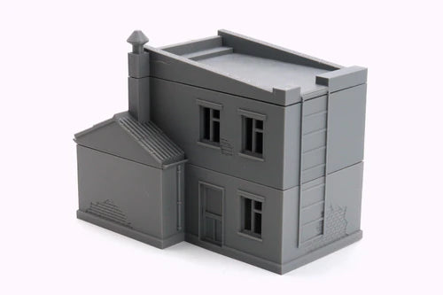HQ / Weaponry / Communications – widok z boku, dwie sekcje złożone, teren 28mm Patrick Miniatures
